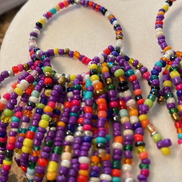 Beaded Multicolored Fringe Hoop Earrings - Picture 12 of 13